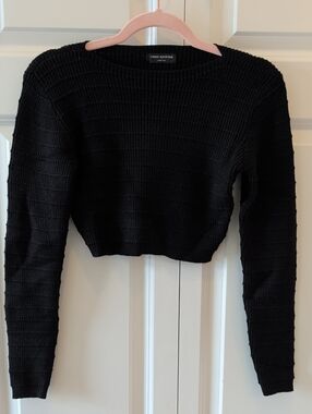 naked wardrobe Black Cropped Crewneck Sweater NWOT